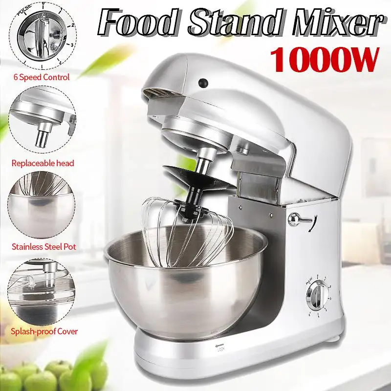 5L Stand Mixer Stainless Steel Bowl 6-speed Kitchen Food Blender Cream Egg Whisk Cake Dough Kneader Bread Mixer Maker 110V