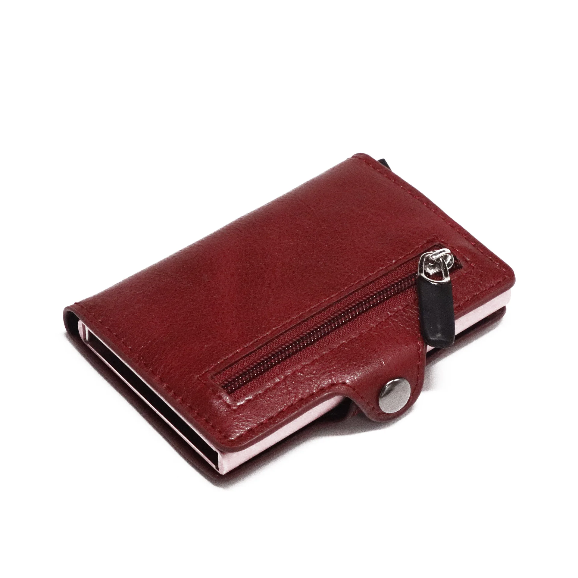 Maideduod RFID бизнес-держатель для карт, блокирующий кошелек, алюминиевая коробка из искусственной кожи, автоматический металлический кошелек, кредитная карта для путешествий - Цвет: Red