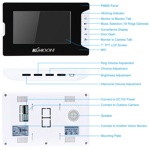 02 015 Door Camera Monitor Support Night 7 Inch Screen Video Door Phone