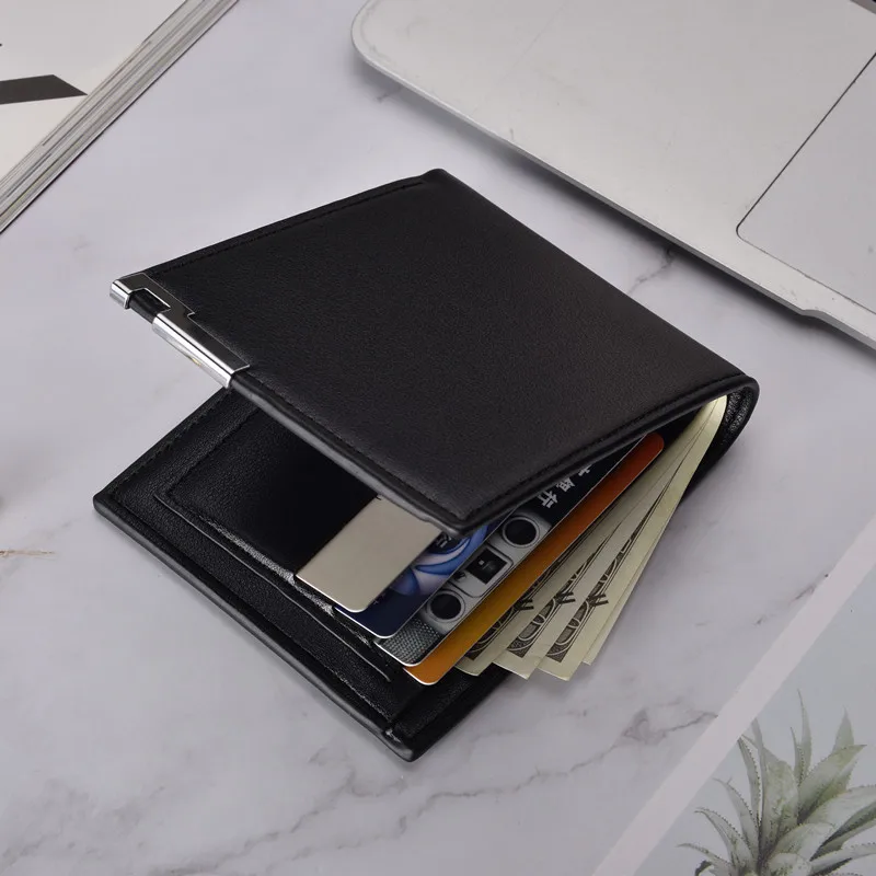  2019 men's wallet pu leather double fold men's wallet casual close-fitting multi-function leather b - 4000042201446