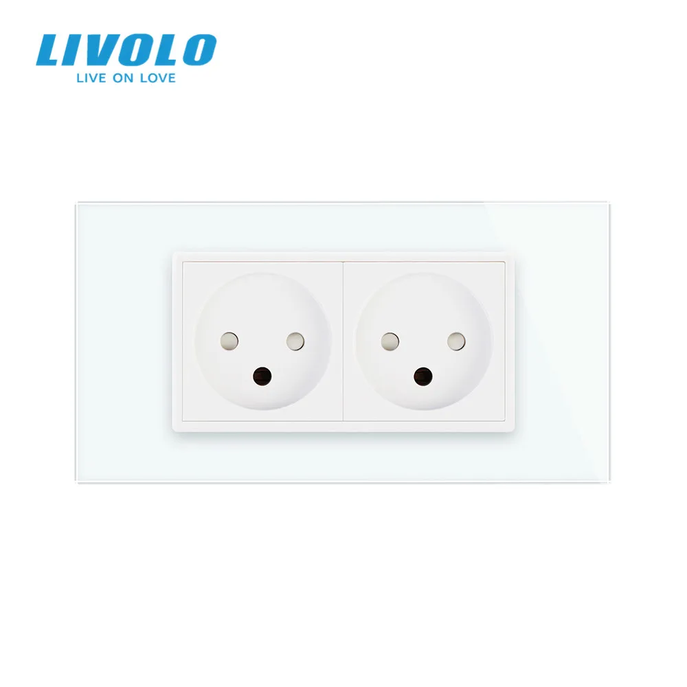Двойная розетка LIVOLO из Израиля 16 А закаленная белая/черная стеклянная панель 100 ~