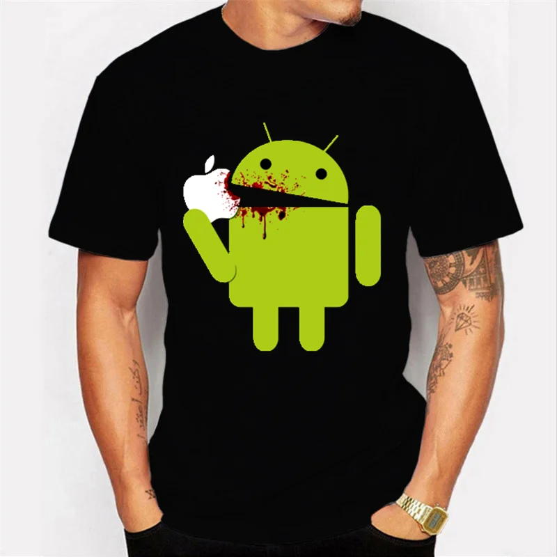 Summer Printed T-shirt Android Eat Apple Logo Mobile T-shirt Funny Fashion  Cotton Short Sleeve Men's Top - T-shirts - AliExpress