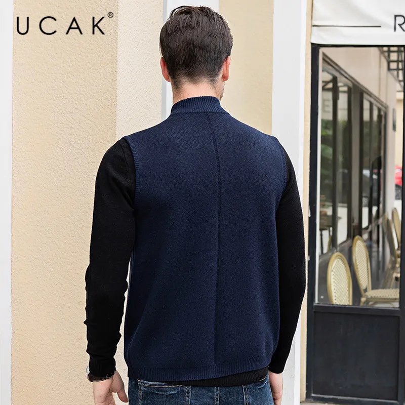 Black Friday UCAK Brand Sweater Vest Men 2019 Winter Autumn Casual Zipper Solid Streetwear Pull Homme Fashion Trend Warm Sweaters Male U1028
