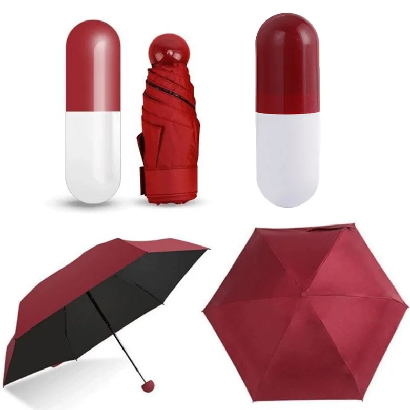 Мини складной капсула маленький зонтик с Упаковка Таблеток коробка карманный зонтик от дождя анти-УФ портативный дорожный Зонтик Солнечный дождливый день - Цвет: Красный
