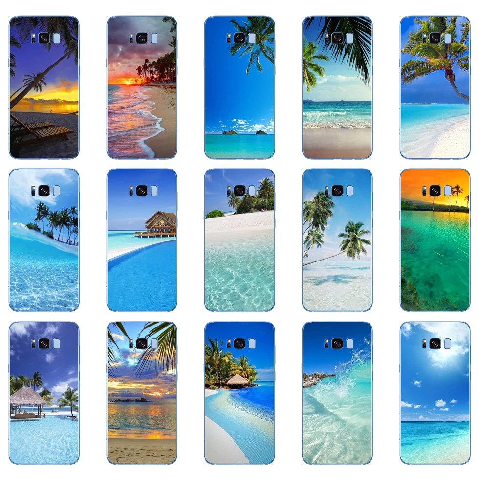 235D summer Beach Scene at Sunset on sea Palm Tree Soft Silicone Cover Case for Samsung Galaxy S6 S7 edge S8 S9 S10 plus A70 A50 | Мобильные