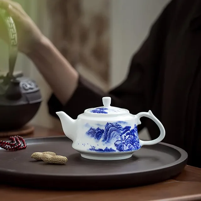 Jingdezhen Kézzel Festett Táj Kerámia Teáskannák Undlaze Kék És Fehér Porcelán Kung Fu Teakészlet Tea Gyártó Teamária - Image 4