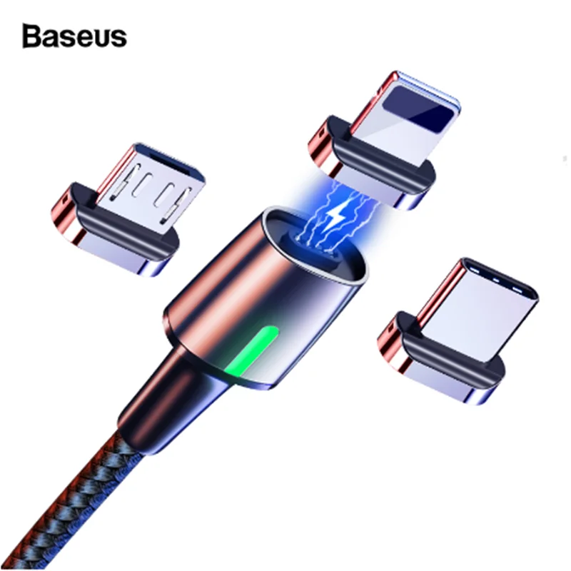 Baseus Магнитный кабель Micro USB type-C для samsung s9 iPhone Xr магнитный usb-кабель зарядки адаптер