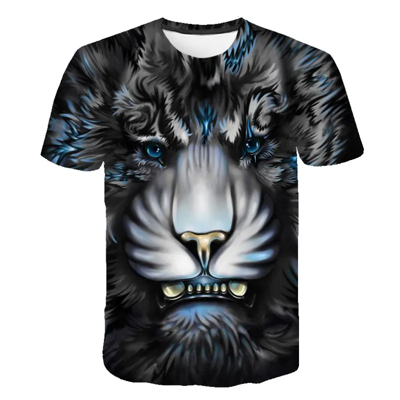 3D-печать животных Волк/тигр/король льва детская футболка Летняя мода круглый воротник от 4 до 14 лет уличные футболки для мальчиков и девочек - Цвет: picture color