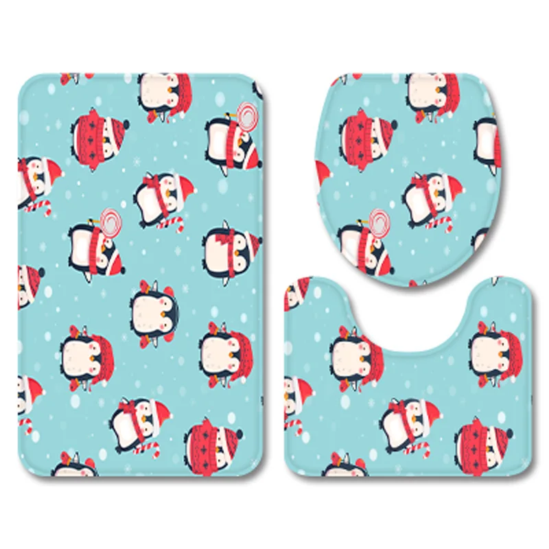 Cartoon Animals Xmas Bathroom Carpet Set Flannel Home Decor Toilet Pad Cover Bath Mat Christmas Bears Red Toilet Seat Cover Set