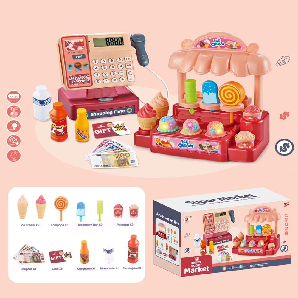 Supermarché enfants caisse enregistreuse jouet pour cadeau enfant fille  rouge