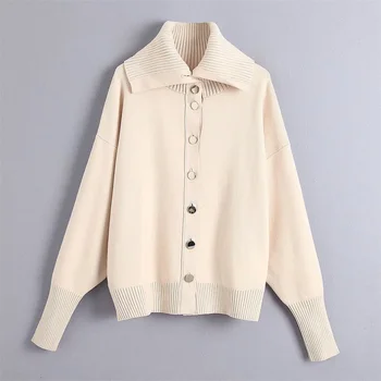 

Autumn 2019 women's new large lapel long sleeve button up cardigan knitted sweater coat 06254102942