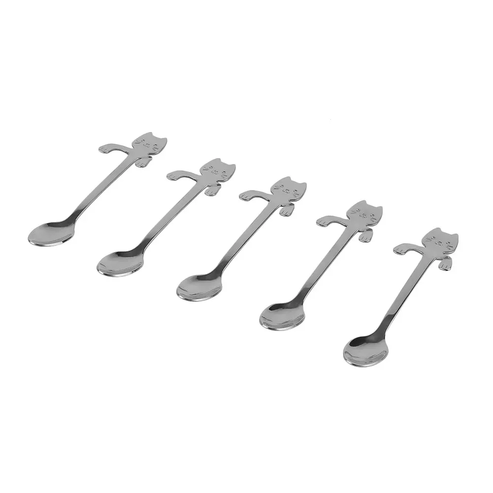 Cat Steel Coffee Soup Tea Spoon Ice Cream Cocktail Kitchen Tableware Teaspoons