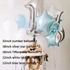 1st joyeux anniversaire argent bleu feuille numéro Ballons premier bébé garçon fille fête décorations mes 1 un an Ballons fournitures Globos ► Photo 2/6