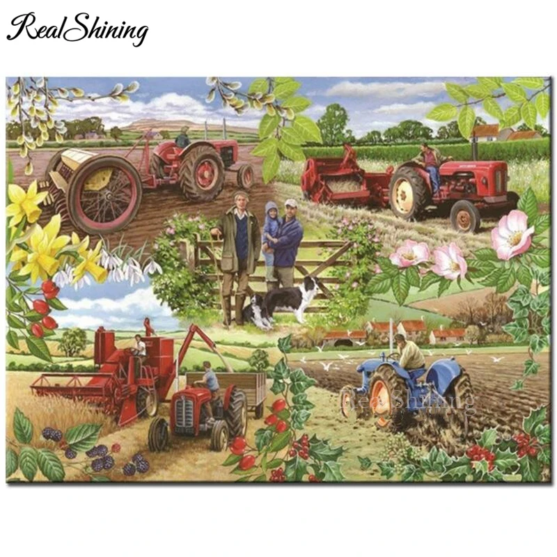 Machine Tractor Farm Harvest Diamond Embroidery Painting Cross Stitch 5D square round Rhinestone Mosaic Wall Kits FS6621 | Дом и сад