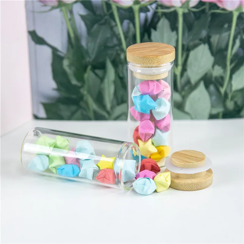 30x70mm 30ml Clear Glass Bottle with Bamboo Cap Glass Jars For Powder Sand Snack Candy Honey Food Grade 30CC Seal Jars Vials