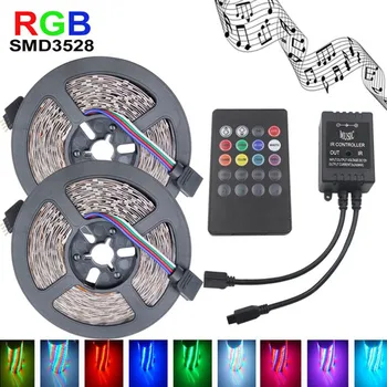 

3528 RGB LED Strip Flexible Light 10M 600Led/m Music IR Remote Controller DC12V EU plug Strip light 8 strips for nails