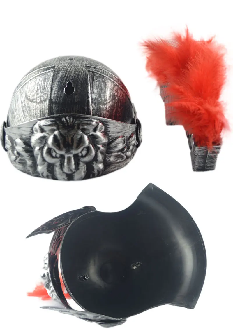 Plastic Samurai Helmet Sparta Hat Medieval Roman Retro Samurai Warrior Helmet Feather LION Cap
