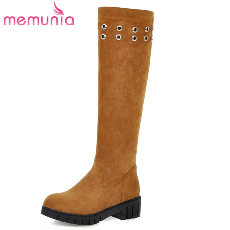 MEMUNIA new arrival knee high boots women rivet round toe square heels platform boots comfortable simple casual shoes woman