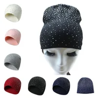Spring  Atumn Winter Hats for Women Knitted Beanie Cap Girls Wool Brand Hat with Shining Rhinestone Female Casual Hats 1