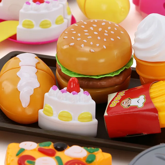 Simulation Food Children Pretend Kitchen Toys Hamburger Steak Pizza Fast Food Plate Set Pretend To Play Children's Kitchen Game 4