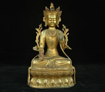 

wedding decoration 11"Old Tibetan Buddhism Bronze 24k gold Gilt Tara Kwan-Yin GuanYin Buddha statue