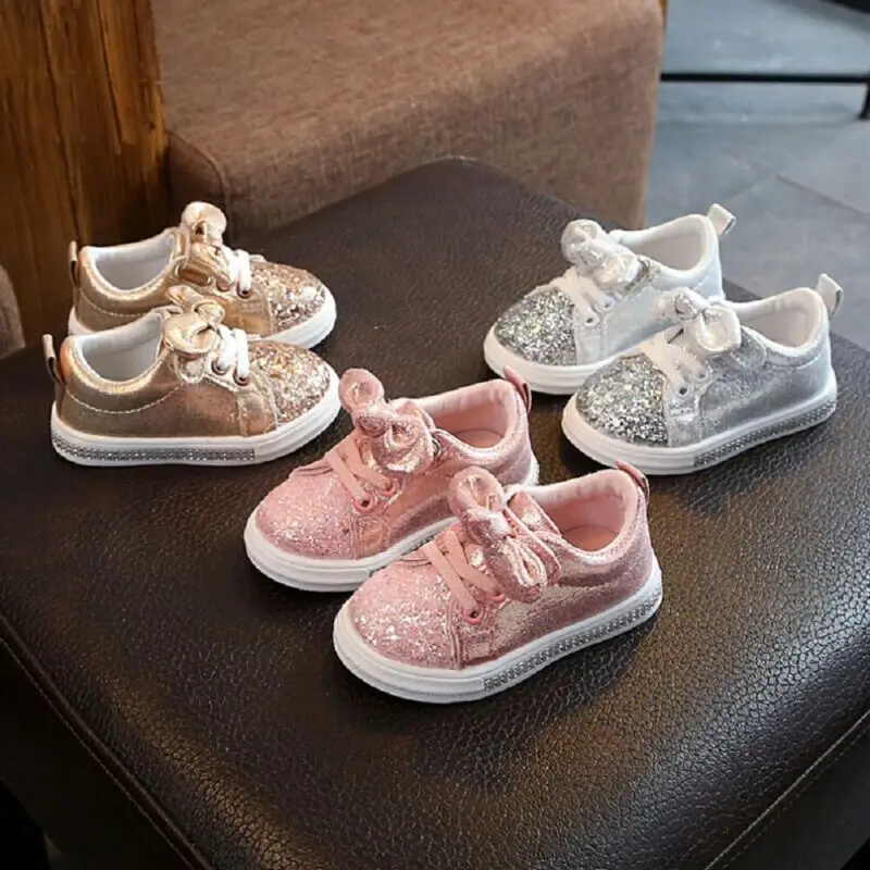 Toddler Girls' Glitter Bow Crib Shoes 2