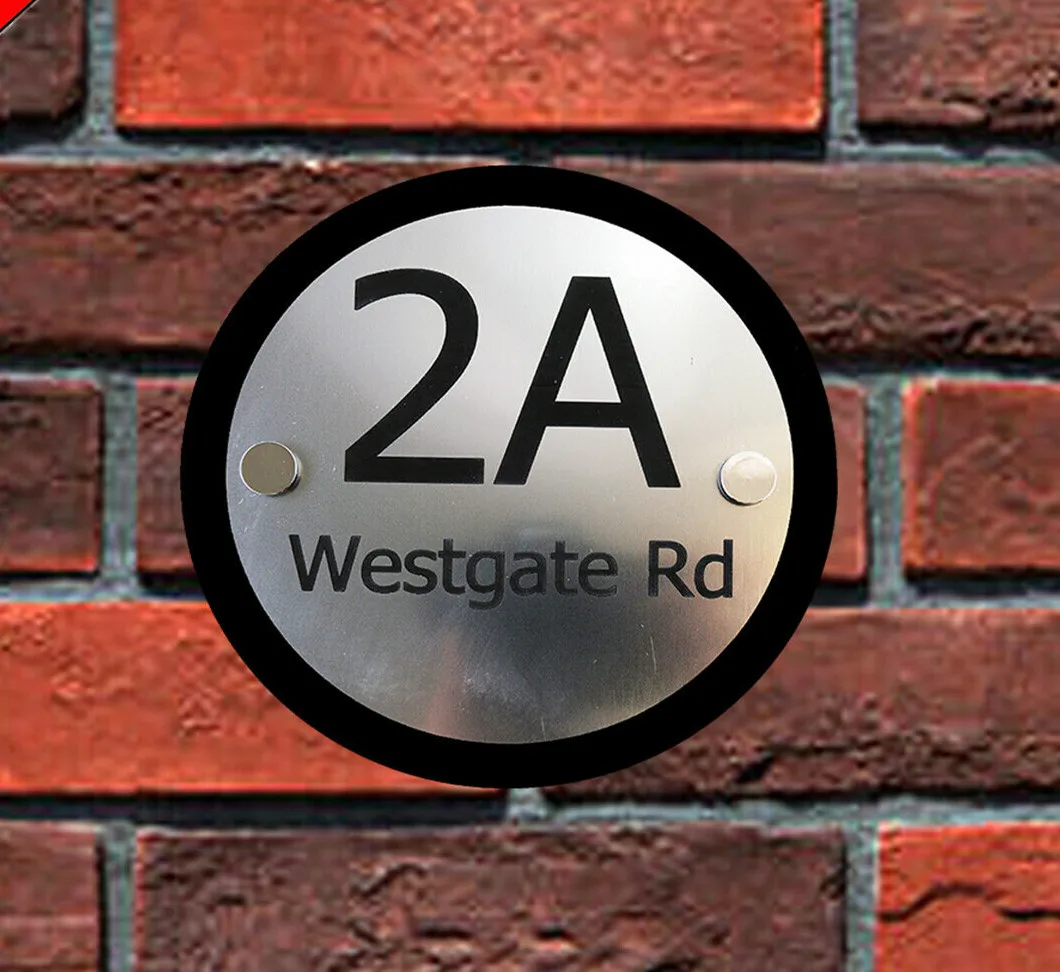 

Modern House Plaque Circle Brushed Stainless Door Plaque Door Number Street Name