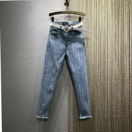 Европейский стиль весна,, обтягивающие джинсы для девушек, студенток, высокая талия, узкие брюки, Стрейчевые джинсовые брюки - Цвет: not with belt