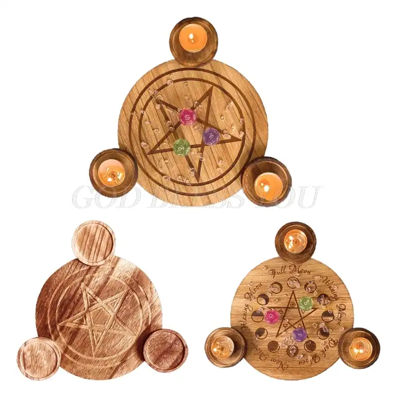Деревянный подсвечник астрологическая Pentacle алтарная тарелка гадания волшебное