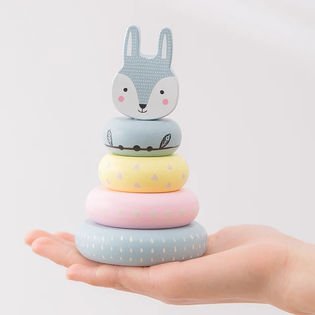 Baby Toy Wooden Building Block Colored Fox Creative Educational Toys Nordic Style Stacking Game Rainbow Rabbit Wooden Toy 1