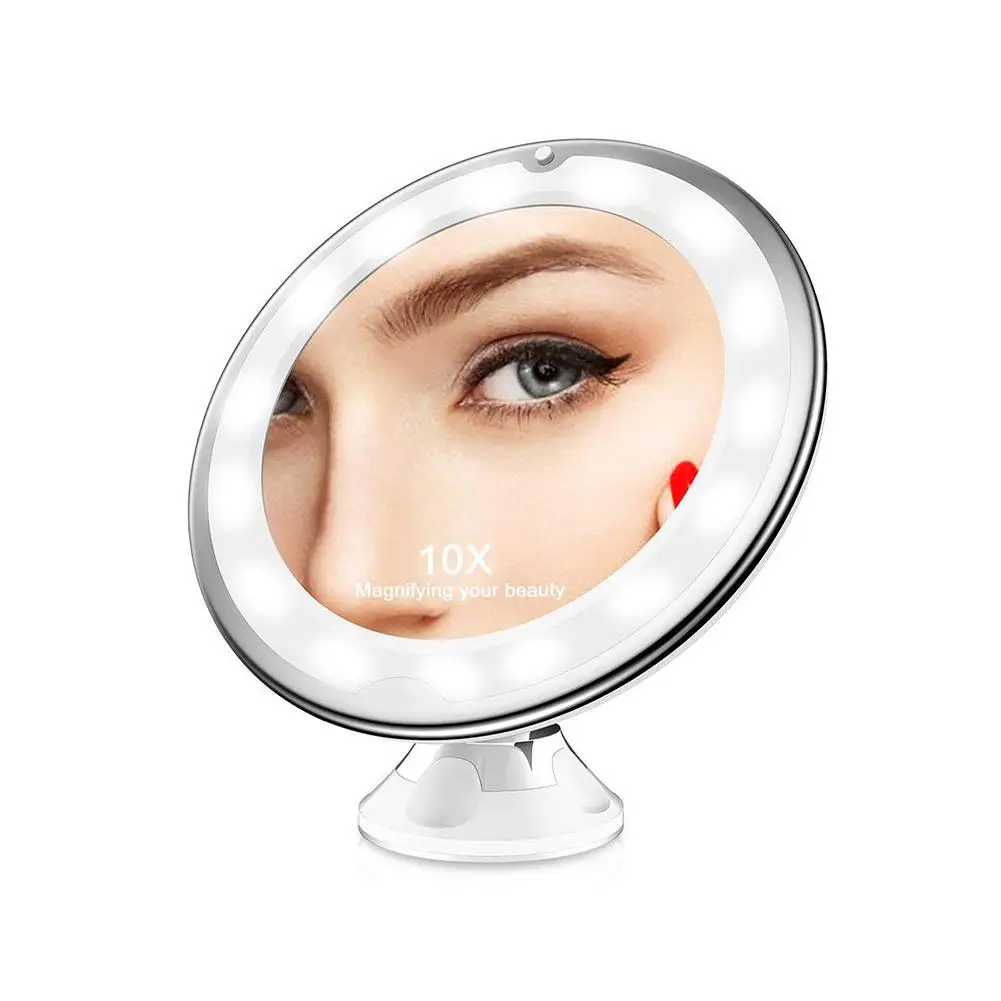 

10X Magnifying Makeup Mirror LED Fill Light Power Locking Suction Cup 360 Degree Rotating Adjustable Bathroom Mirror With Light