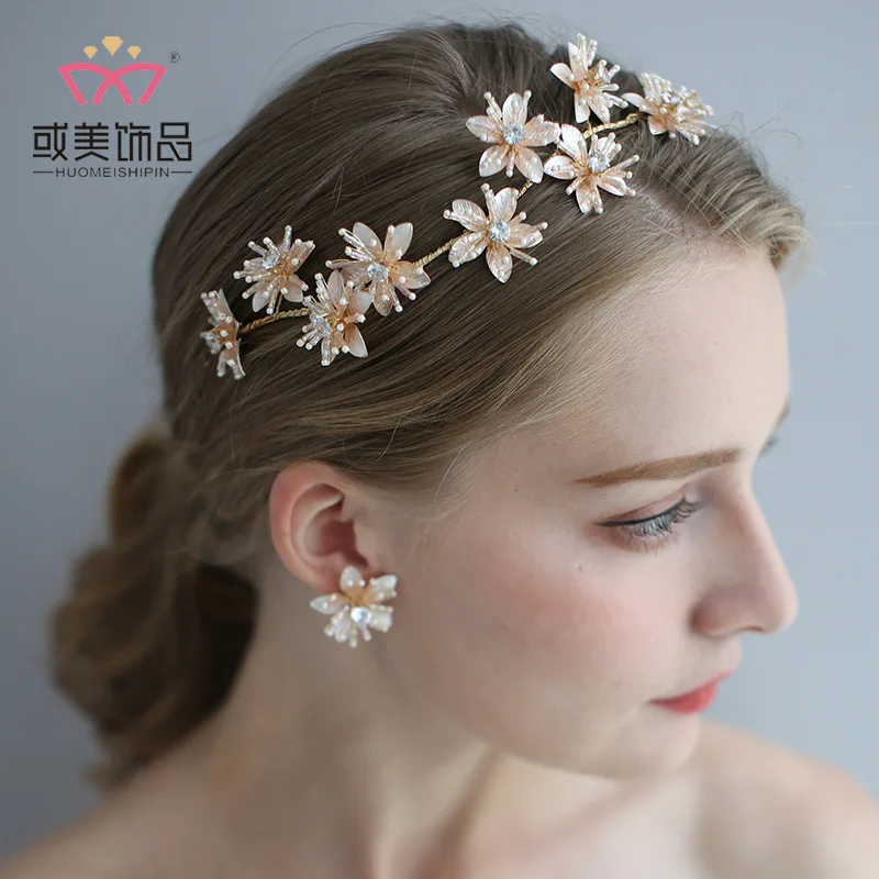 

D2323 Or Bride Accessories Handmade Hair Band Earrings 2019 Hot Selling Wedding Garland Headdress