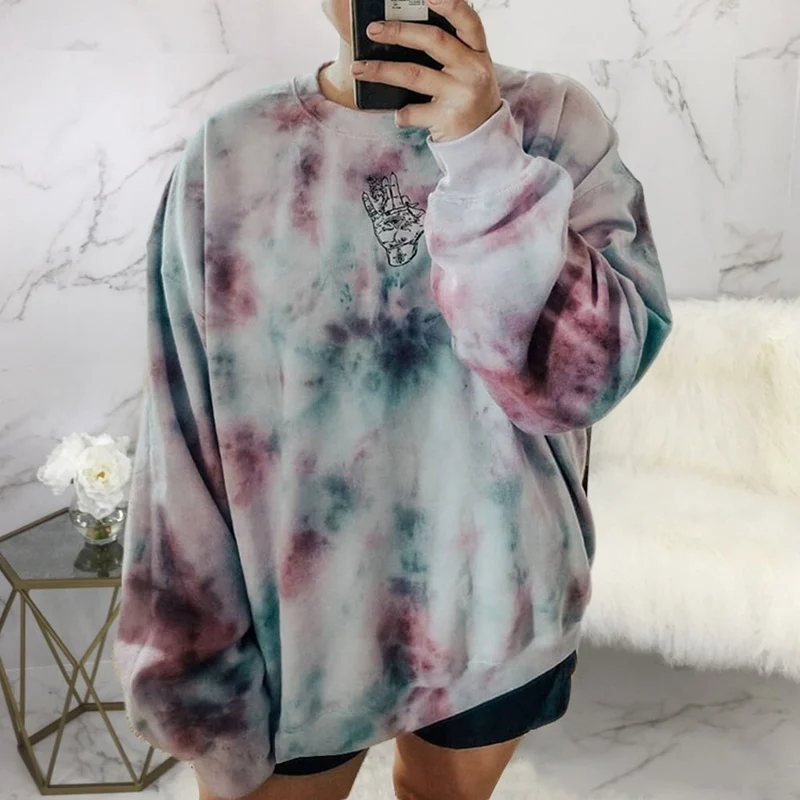 

Autumn Women Tie Dye Warm Hoodies 2020 All-match Letter Printed Casual Oversize Pullovers Hip Hop Loose Streetwear Sweatshirts