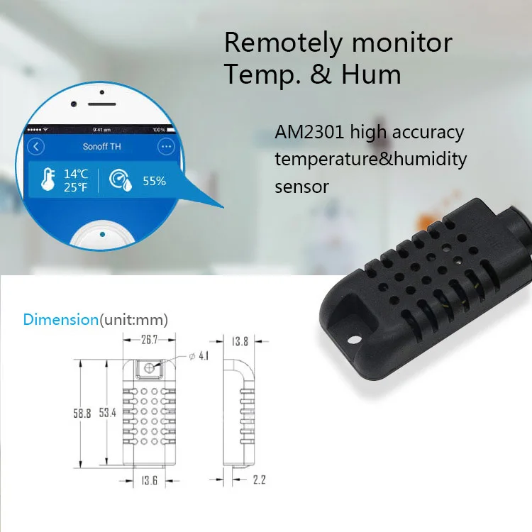 SONOFF SI7021/AM2301 водонепроницаемый датчик контроля температуры и влажности Приложение Поддержка умный переключатель домашний пульт дистанционного управления