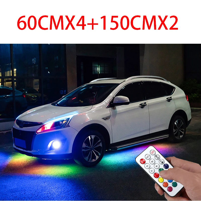 Niscarda 4x DC12V IP65 RGB 5050 SMD музыкальный пульт дистанционного управления RGB Светодиодная лента под автомобильную трубу подсвечивающая днище Система неоновый светильник - Испускаемый цвет: 60x4-150x2