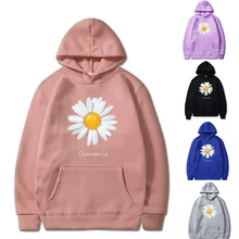 Casal hoodie moletom masculino primavera e outono manga longa pulôver all match casual topo camomila impresso grande bolso hoodies