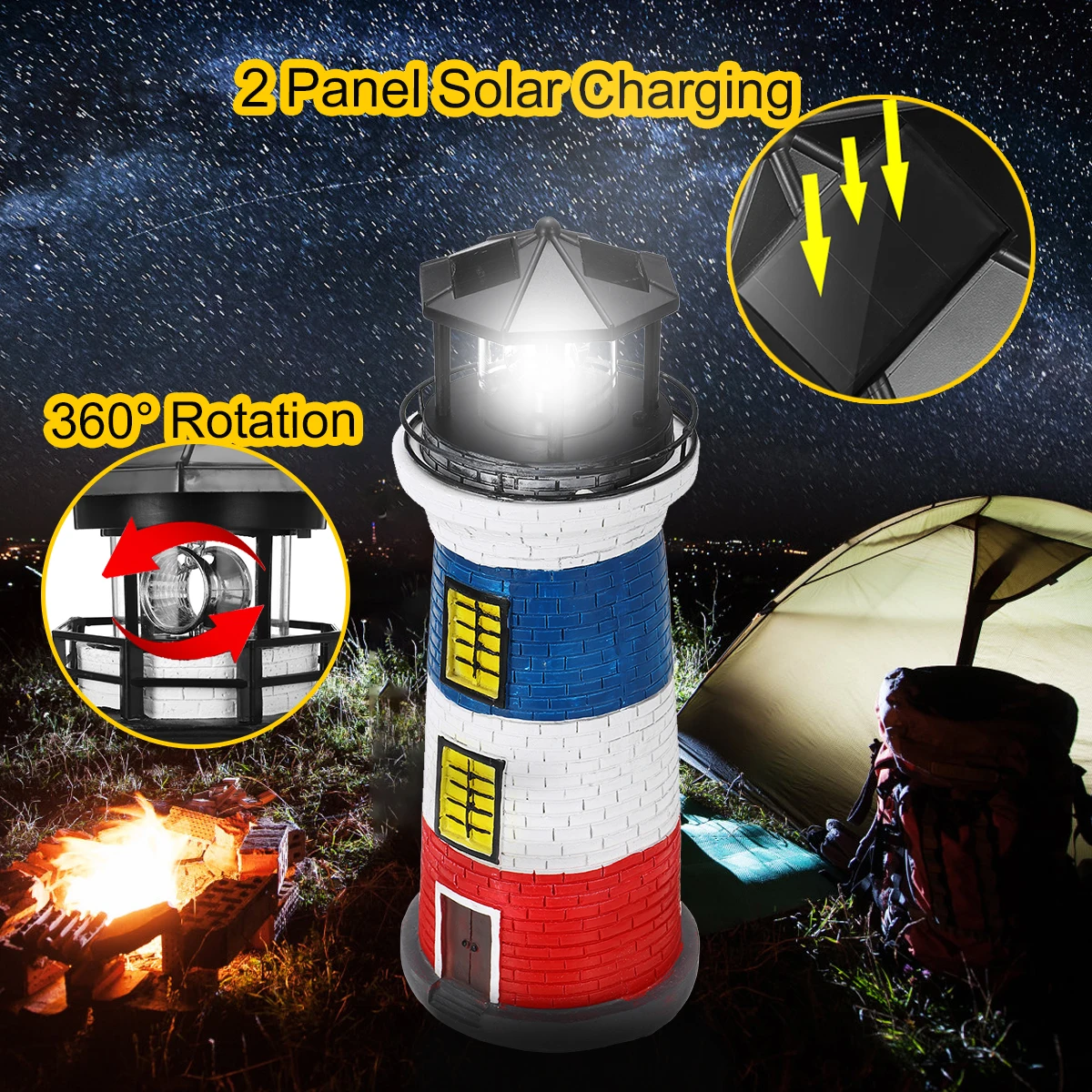

Solar Lighthouse 2 Polysilicon Solar Panel LED Light Garden Leuchtturm Beacon Lamp Home Decor Resin Waterproof LED Lighthouse