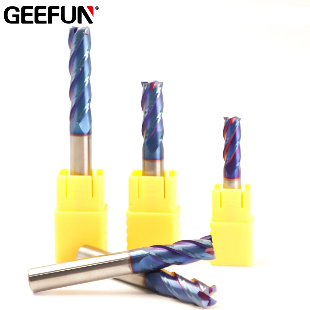 

Carbide Square Millinging Cutters 4 Flute Blue Nano Coating CNC Machine Tools Tungsten Router Bit for Alloy Steels CNC End Mill