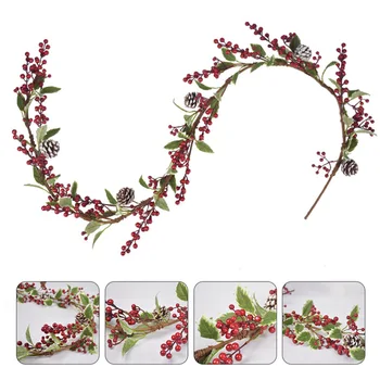 

180cm Christmas Garland Simulation Red Berry with Pine Cone Holiday Decoration
