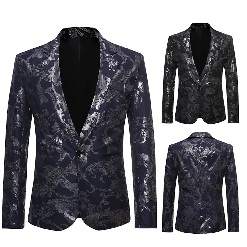 

2019 Autumn&winter Men's Slim Button Formal Suit Jacket Plaid Turn-down Collor Blazer Tops Solid Jackets Coat Traje Superior#50