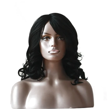 

SOKU Middle Long Synthetic Wigs With Bangs Heat Resistant Wavy Black Brown Wigs Africa America Wigs For Black Women Free Ship