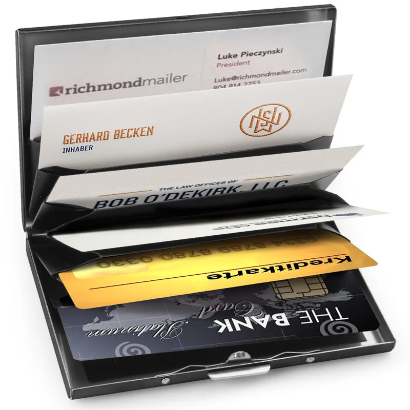 Держатель для карт из нержавеющей стали RFID, коробка для кредитных карт, черная коробка для банковских карт, металлическая карточная посылка, ПВХ, модная карточная посылка ZF10316