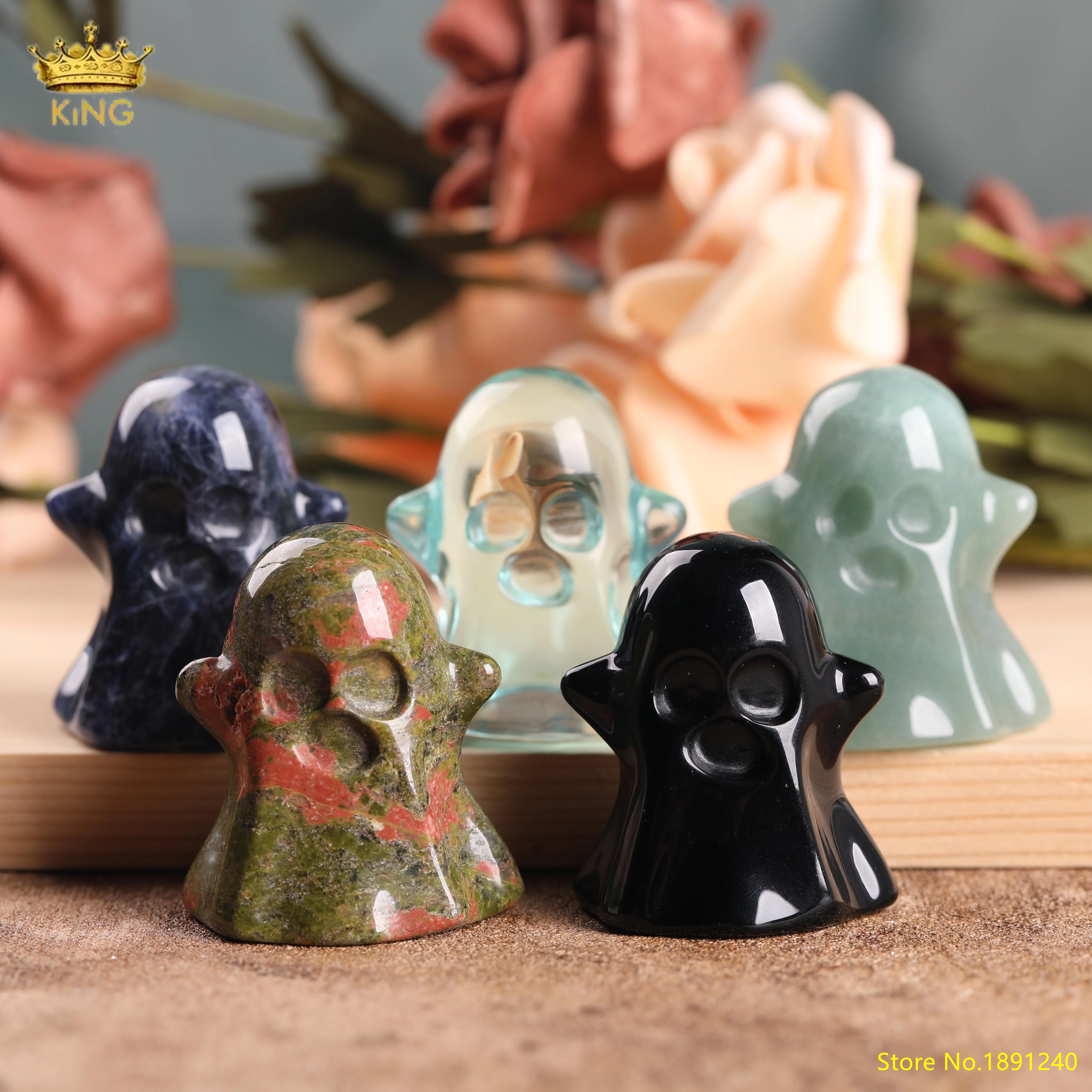 

King 2 Inches, Ghost Decoration, Crystal Ghost, Halloween Crystal Gift, Home Decoration, Reiki Natural Crystal Quartz Statue
