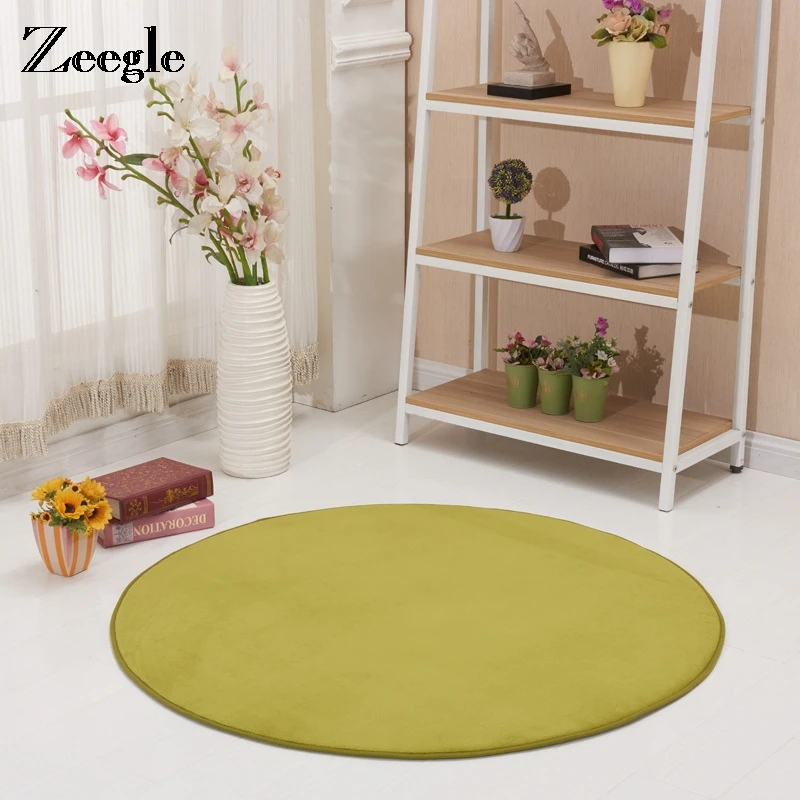 Zeegle однотонный ковер современный стиль толстый мягкий мех большой круглый пол ковер Гостиная Ванная комната круг коврики для йоги