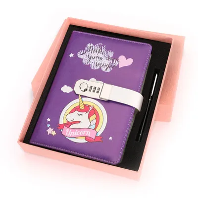 F gift set A5 Единорог блокнот с кодовым замком с замком офисный школьный блокнот личный дневник из искусственной кожи высокого качества бумажный журнал канцелярские принадлежности подарок - Цвет: F gift set