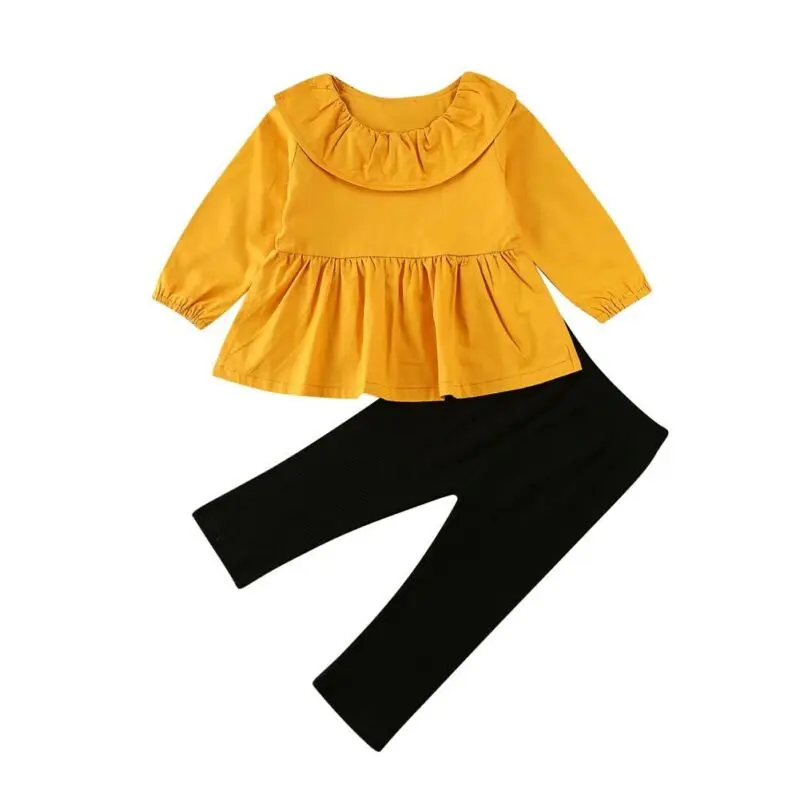 

2Pcs Baby Ruffles Set Autumn Spring Clothes 0-24M Toddler Kids Baby Girls Clothes Outfits T-shirt Tops + Solid Long Pants Set