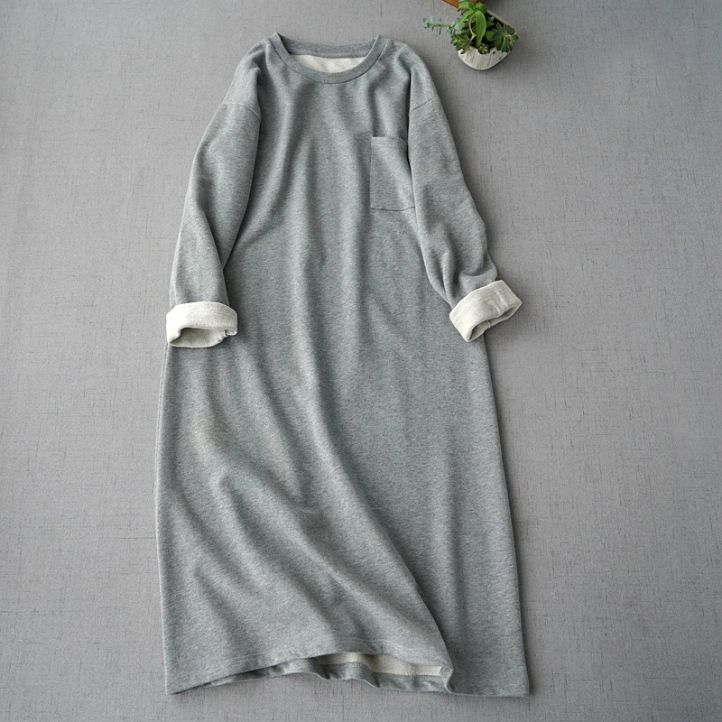 

Spring Autumn New Arrivals Women Casual Brief Basic Loose Japanese Style Comfortable Knitted Cotton Sweatshirt Dresses 2 Colors