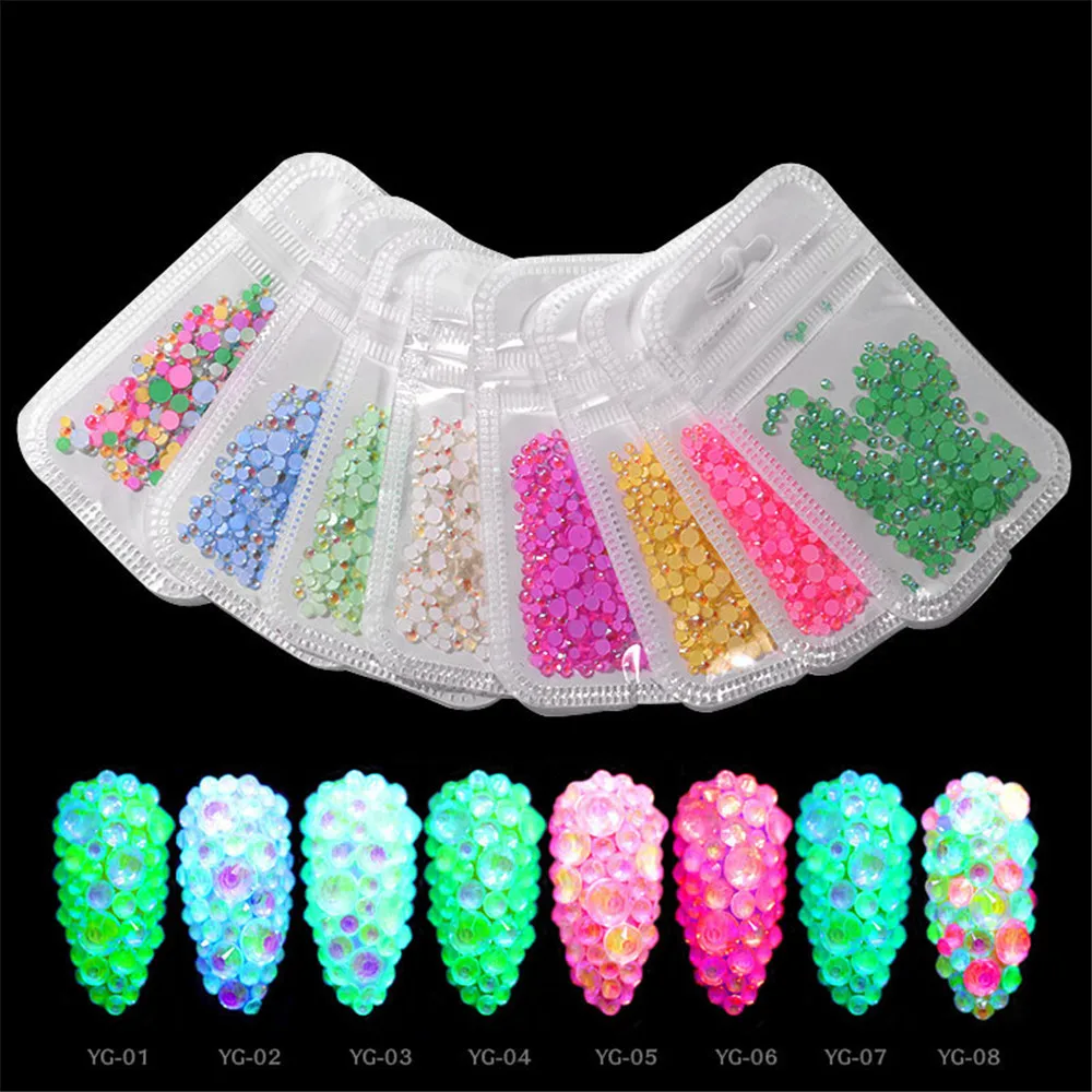 1 Pack Flatback Luminous Nail Rhinestones Mixed Sizes Crystal Shiny Nail Flat Drill Flash Gems Glass Nail Art Decorations Tools (2)