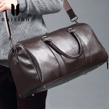 

UNIXINU Fashion Black Men's Handbag Travel Bag PU Leather Large Capacity Travel Duffle Multifunction Casual Crossbody Bags