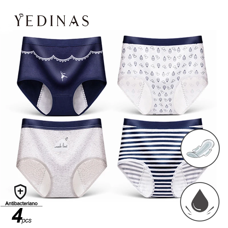 

Yedinas 4pcs/lot Leak-proof Menstrual Panties Women Underwear Incontinence Menstruation Lingerie Kawai Cotton Panty Underwear